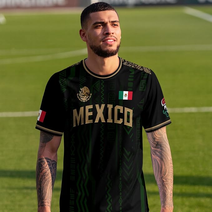 Camiseta Deportiva México Negra Dorada