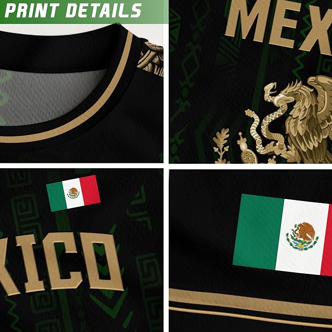 Camiseta Deportiva México Negra Dorada