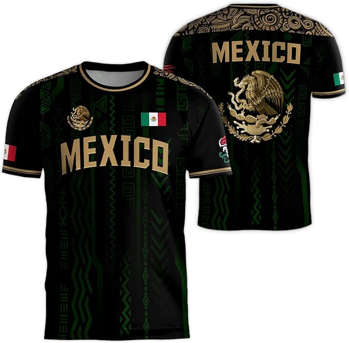 Camiseta Deportiva México Negra Dorada