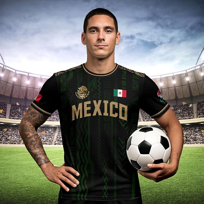 Camiseta Deportiva México Negra Dorada